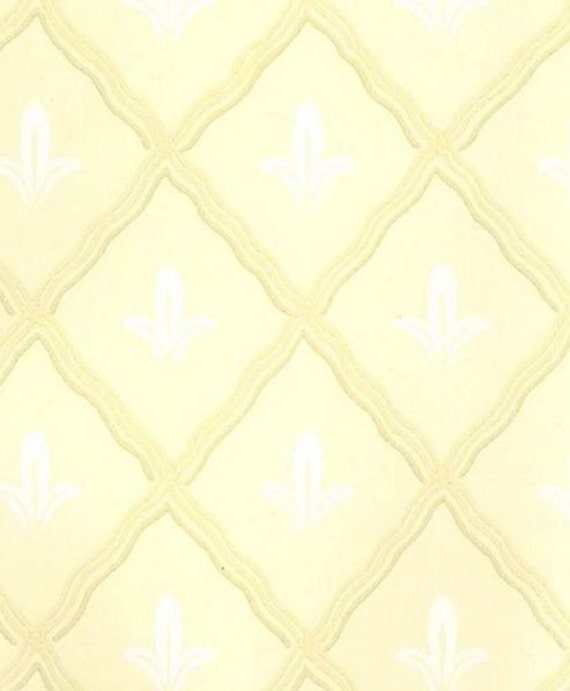 Items similar to Yellow and White Diamond Trellis Wallpaper Fleur De