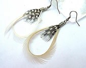 Sterling Silver White Feather Spiked Out Style Earrings Handmade Earrings Hoop Earrings White Feather Hoop Earrings Super Sexy Hook Earrings