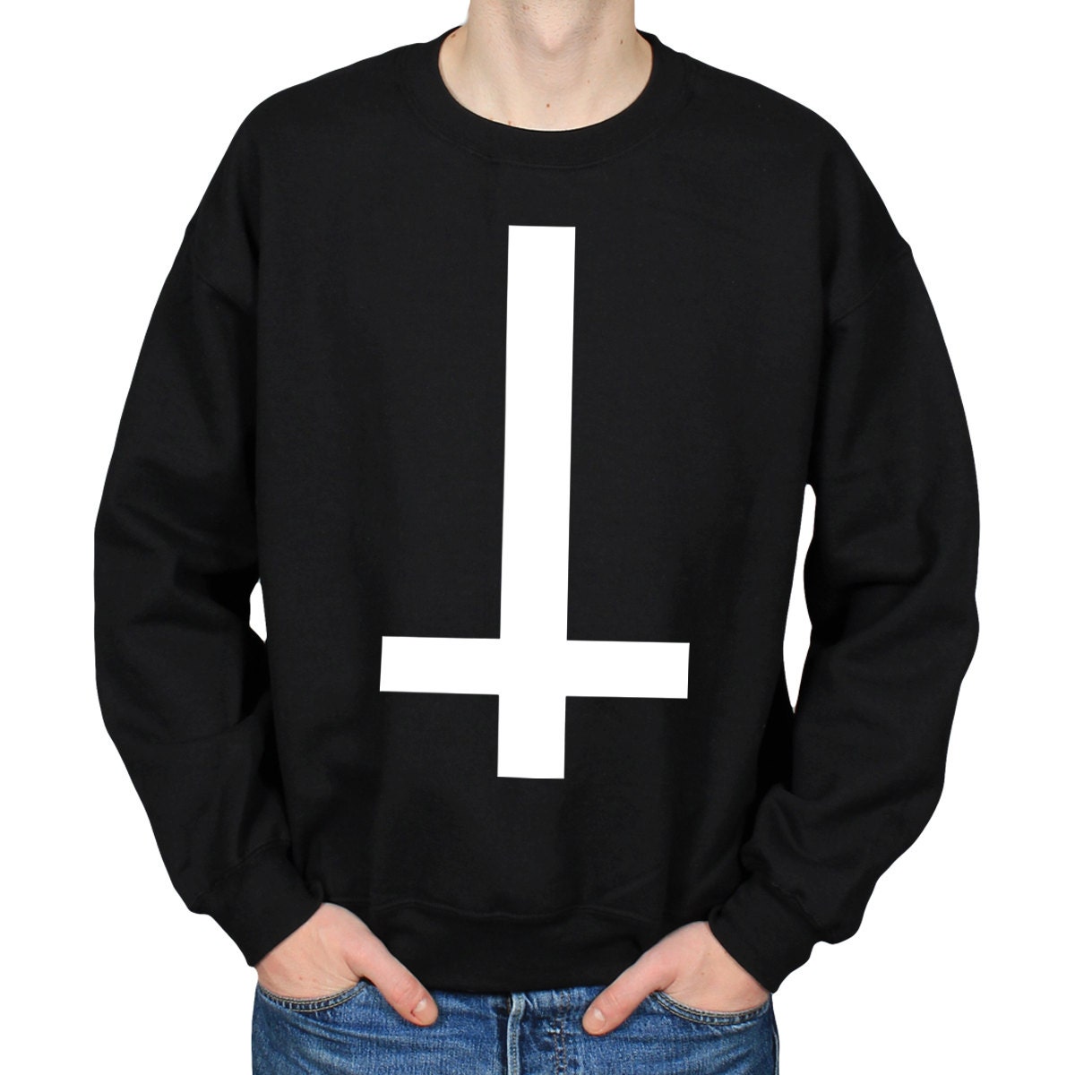 Inverted Cross Sweater Street Goth Shirt Upside Down Cross