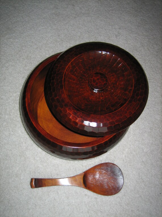 Rare Japanese Wooden Rice Serving Bowl Ohitsu with Lid and