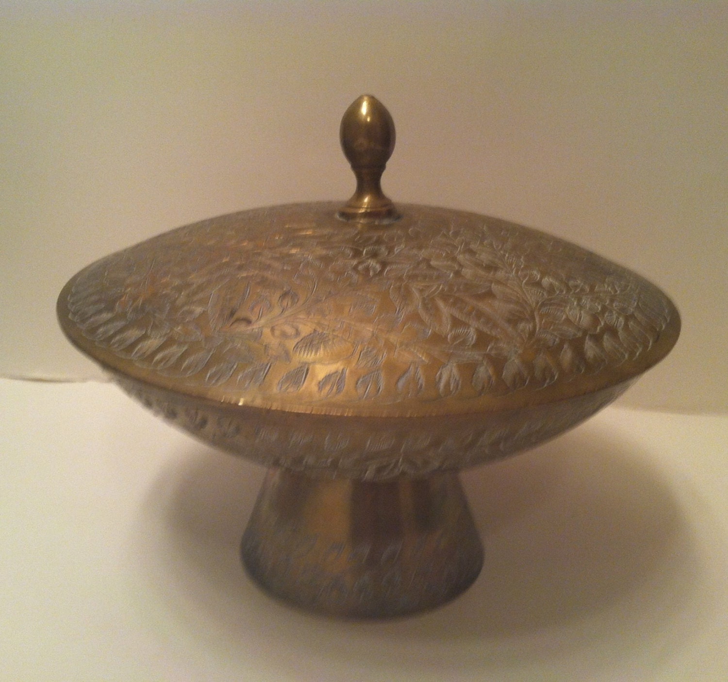 Vintage Etched Brass Covered Bowl Haute Juice