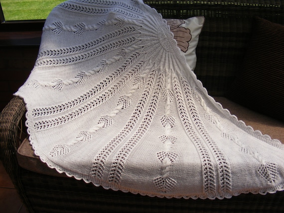 Celeste Cable semi-circular baby shawl knitting pattern in DK