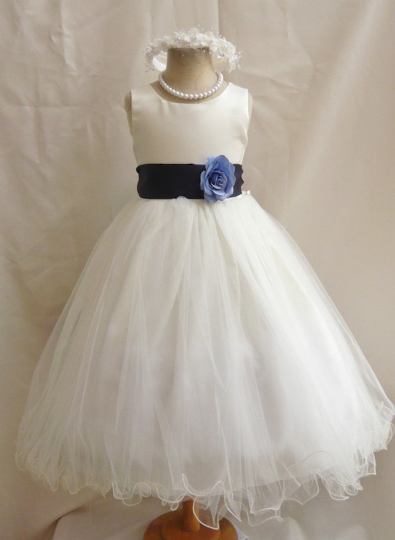 Flower Girl Dresses IVORY with Blue Navy FD0FL by NollaCollection