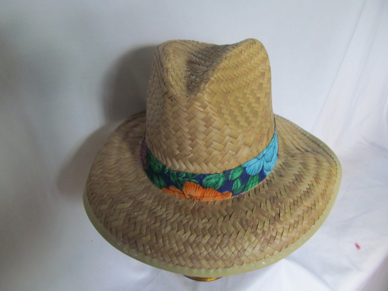 Gardeners Straw Hat Floral Print Hat Band by ReVintageBoutique