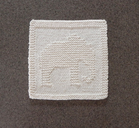 Elephant Knit Dishcloth. Ivory Cream. Hand Knitted Unique