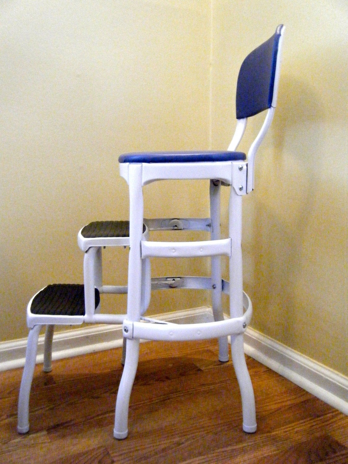 Heavy Duty Original Cosco Chair Step Stool Blue & White Retro