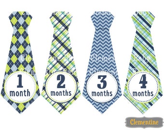 Monthly Baby Stickers, boy baby month stickers, tie monthly baby stickers - Micah tie
