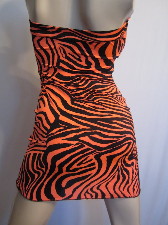 Neon Orange Zebra Print Lycra Tube Dress Bodycon Dress Sexy