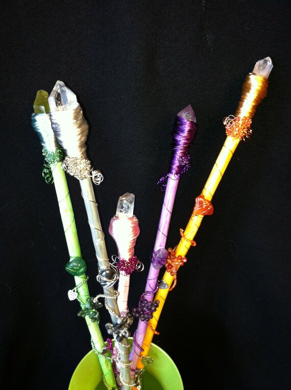 Handmade Wands with natural crystals and stones stone beads