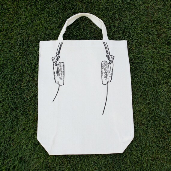 Reusable Canvas Grocery Tote Bag - Headphones