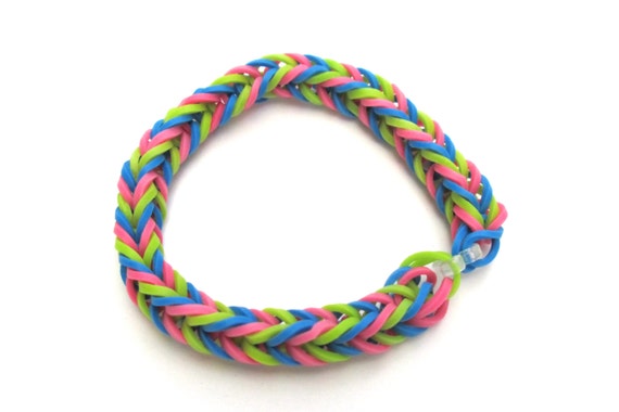 Items similar to Pink, Blue and Green Fishtail Rubber Band Bracelet ...