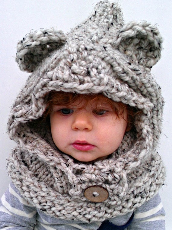 chunky knit ewok/bear hood. Made to order. by LePetitFoxKnits