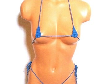 Extreme Micro G-string Bikini, Itty Bitty Tiny Micro Thong Bikini, Blue Hawaii Bikini by Tiny Pansy