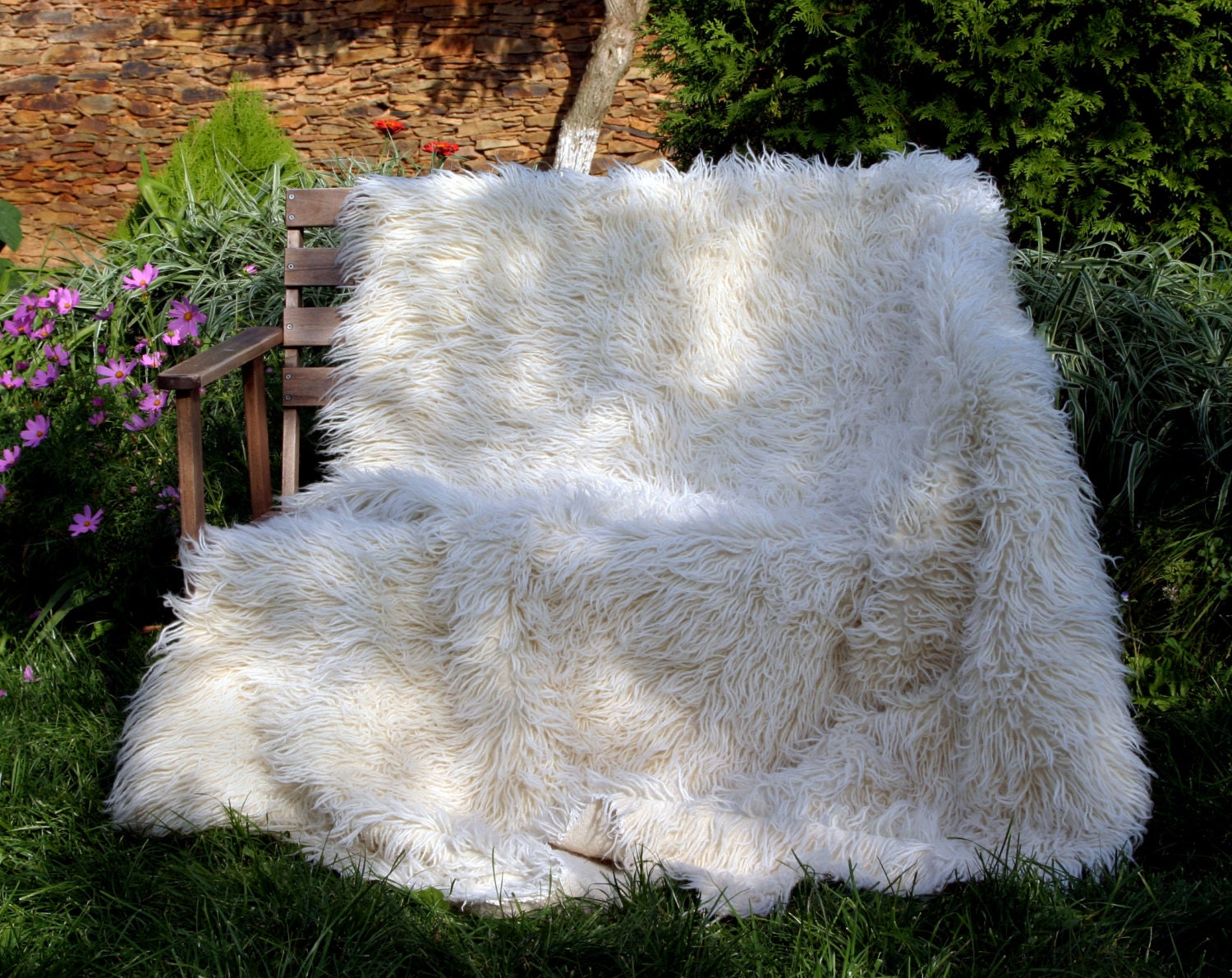 Large Vintage Wool Shaggy Rug from 1970's authentic