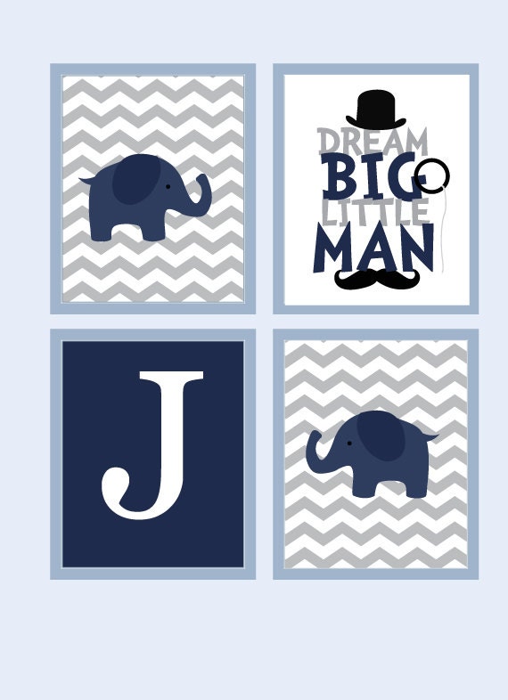 Baby Boy Nursery Art Chevron Elephant Nursery Prints, Blue Baby Nursery Decor Playroom Rules Quote Art, Kids Wall Art Baby Boys Room,