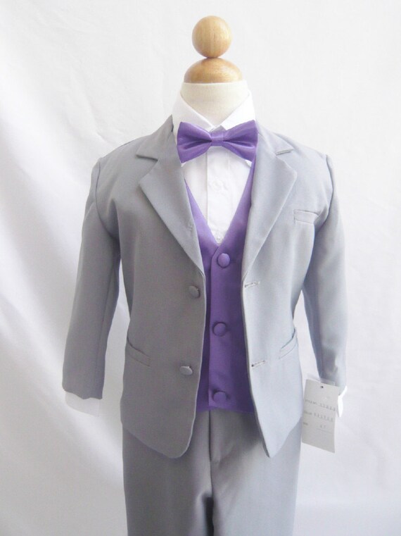 Formal Boy Suit Gray with Purple Eggplant Vest for by