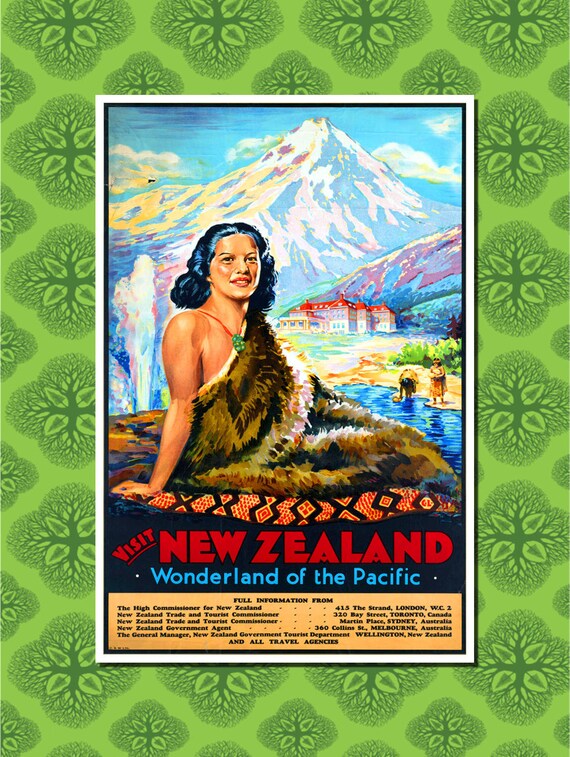 New Zealand Travel Poster Wall Decor 7 print sizes available