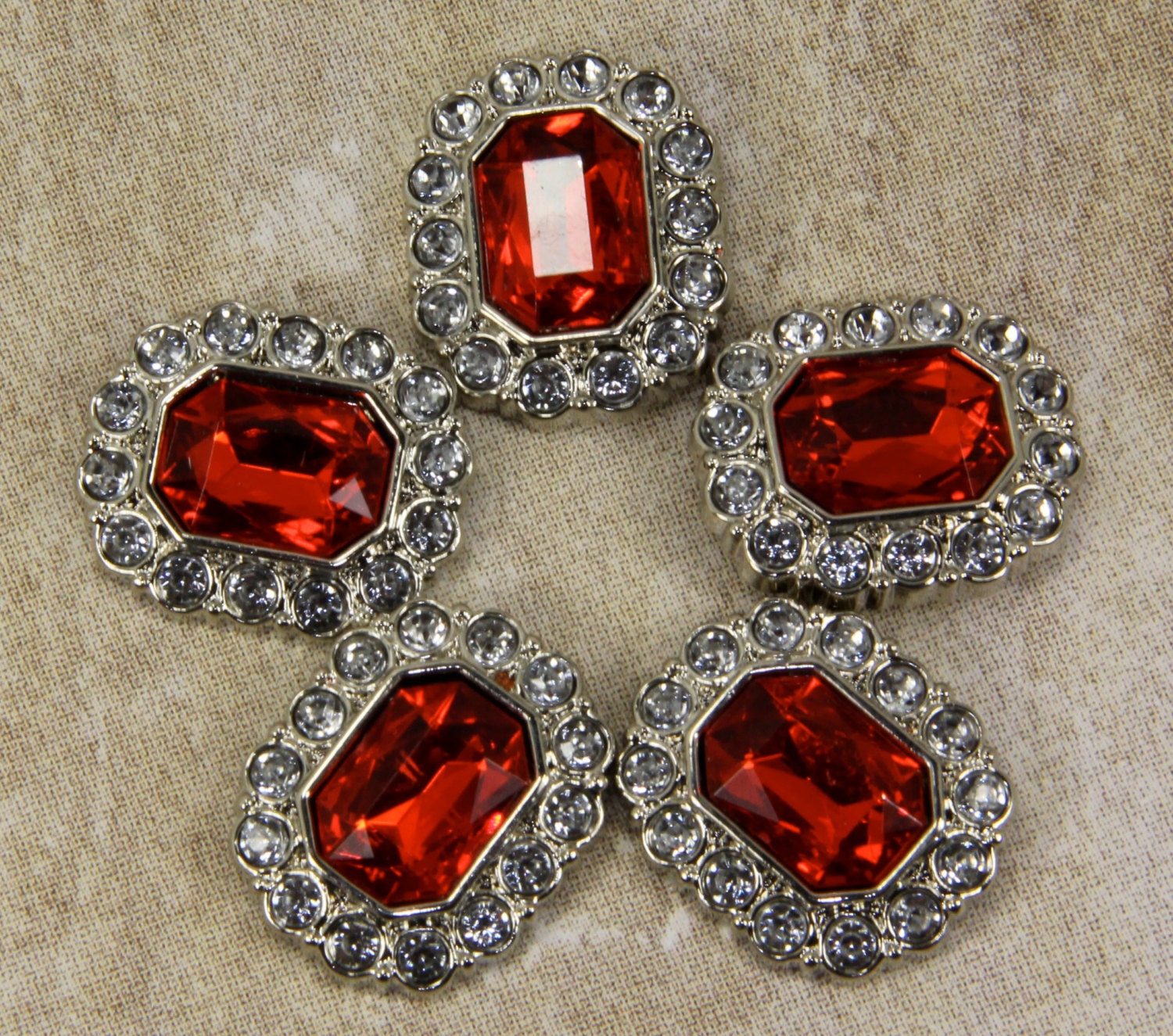 Red Rhinestone Buttons 10 Acrylic Rhinestone Buttons