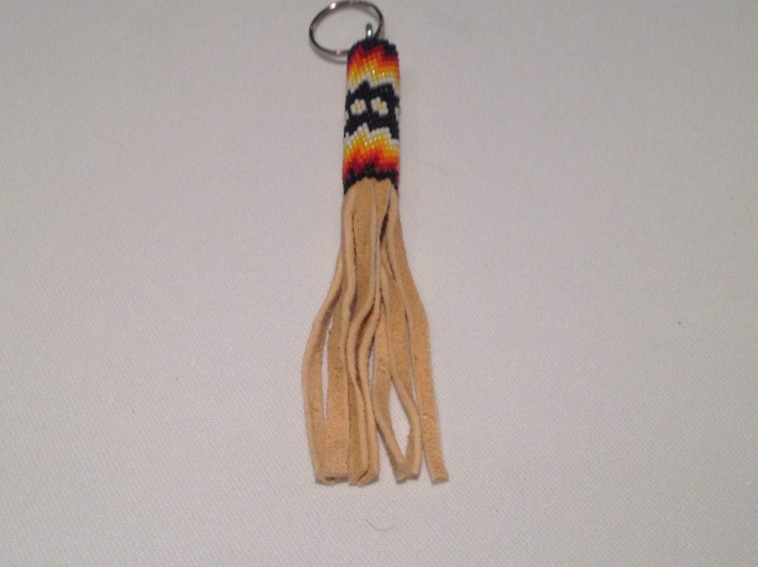Native American Beaded Keychain Black with Fire Color Design