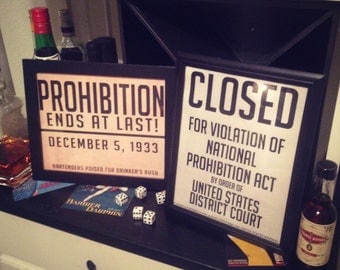 Printable Prohibition & Closed Signs - Great Gatsby, Roaring 20's Party, Whiskey Bar, DIY Instant Download Typography Print