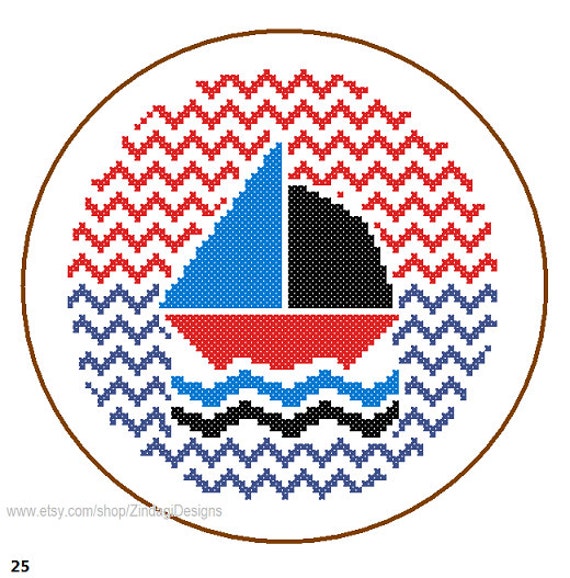 Instant Download cute Yacht Cross Stitch Pattern chevron