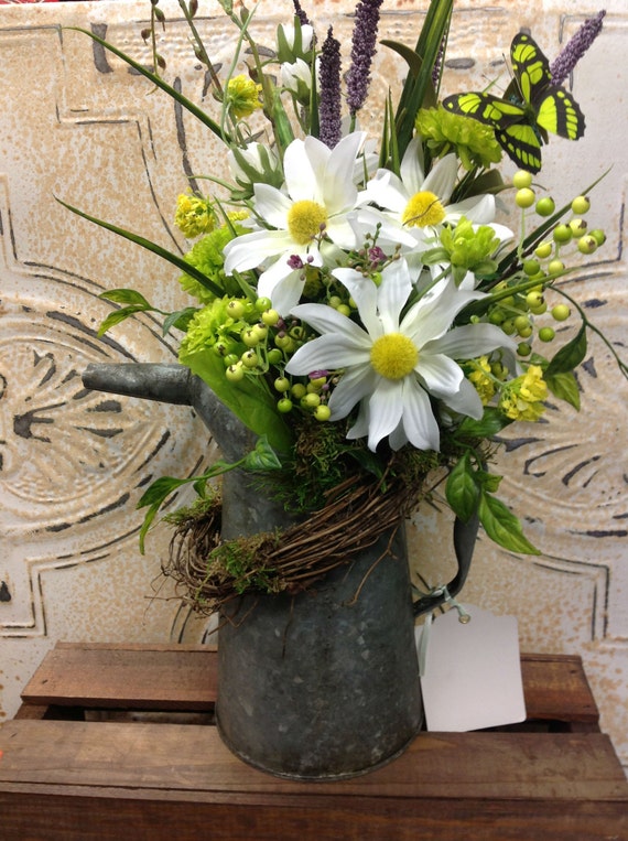 Items similar to Beautiful Silk Flower Watering Can Arrangement on Etsy