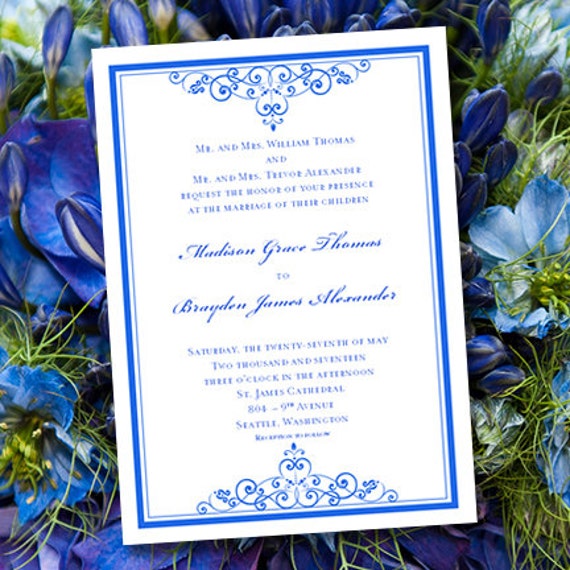 Blue And Silver Wedding Invitations Templates Royal blue wedding ...