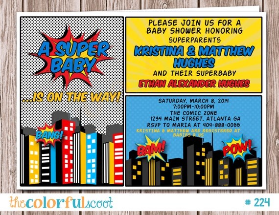 invitation 650x433 295 kb comic superhero baby shower invitation b ...