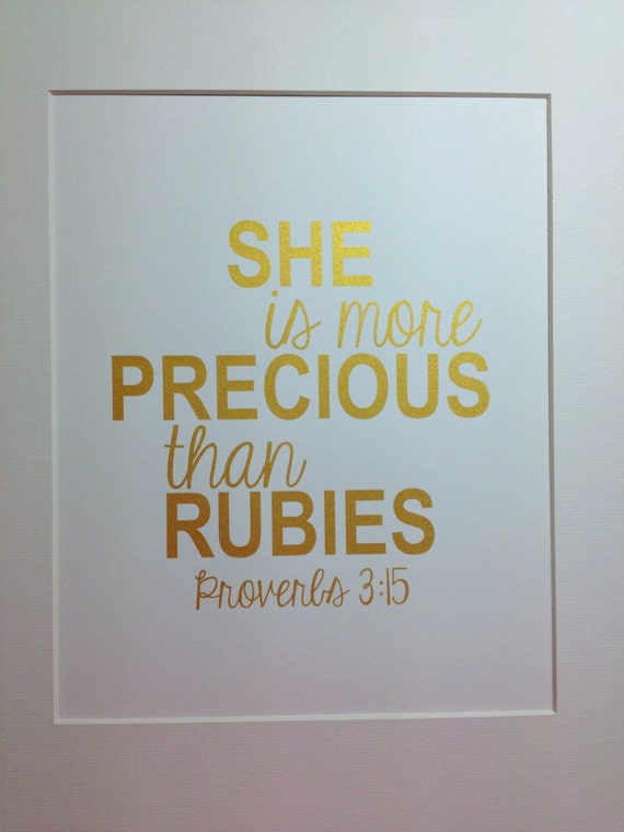 Nursery gold Bible verse print She is more by metallicprints