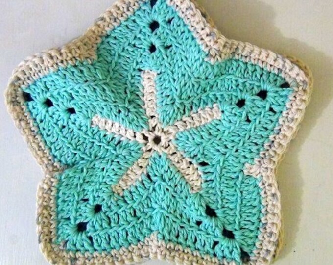 Starfish Washcloths - Crochet Beach Starfish - Set of 2 - Sky Blue Ocean Blue