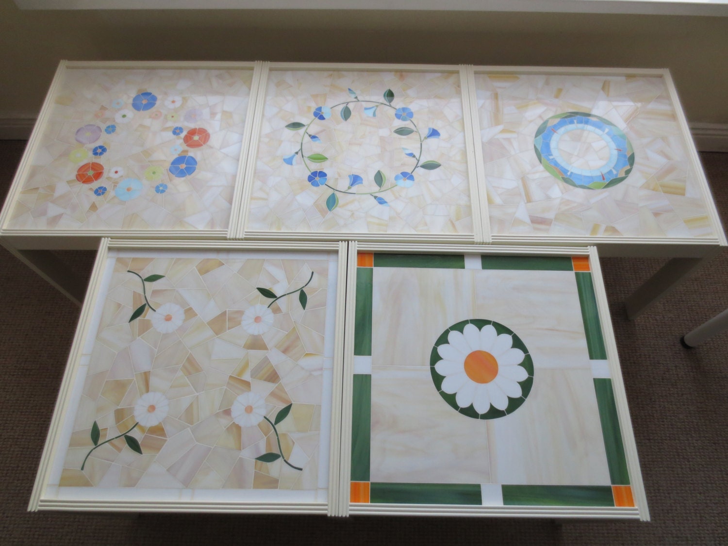 Stained Glass Mosaic Tables For Sale by PebbleAndMosaic on Etsy