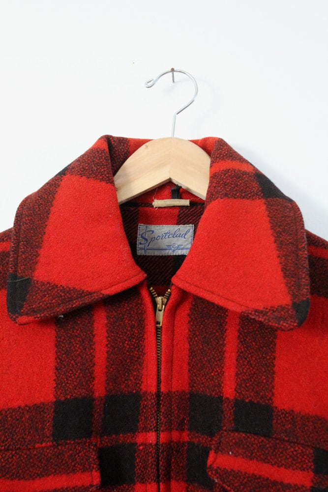 vintage Sportclad wool jacket 1940s red plaid men's