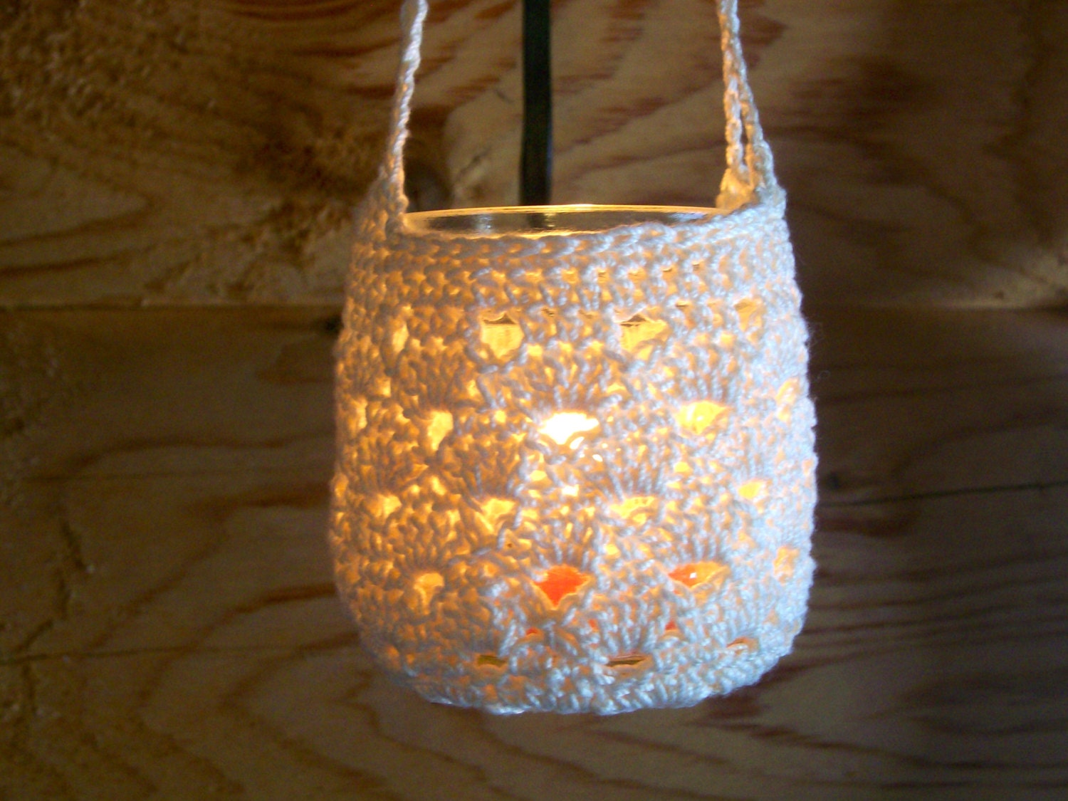 Hanging Crocheted Jar Candle Holder or Luminary