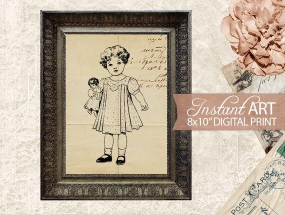 Printable Vintage Children Book Illustration Child Print
