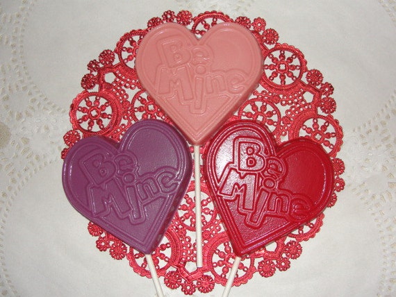 Items similar to Chocolate &quot;BE MINE&quot; Heart Lollipops<em>Valentine Pops</em>1/2