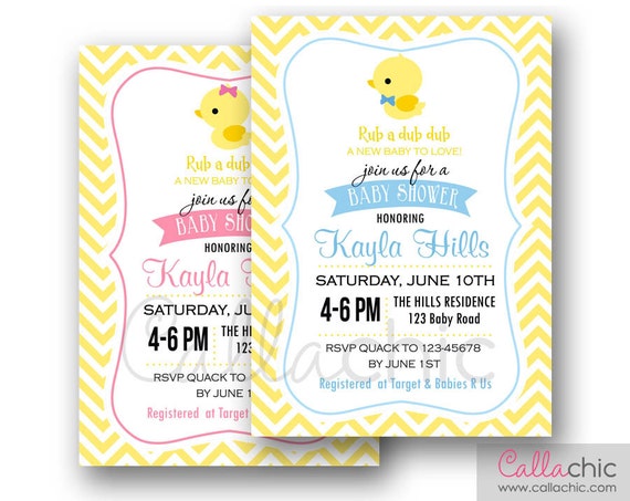 Rubber Duck Baby Shower Invitation PRINTABLE - Boy / Girl - 1st ...