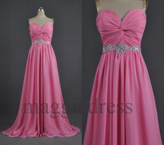 Custom Beads Chiffon Pink Long Prom Dresses Evening Gowns Formal Party Dresses Bridal Gown Wedding Dress Bridesmaid Dresses 2014 Formal Wear