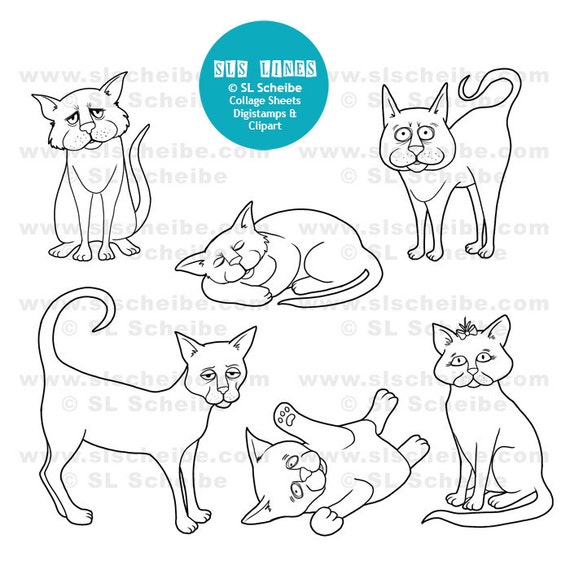 Digital Stamp cute cats cat digistamp, instant download, kitty pussy cat