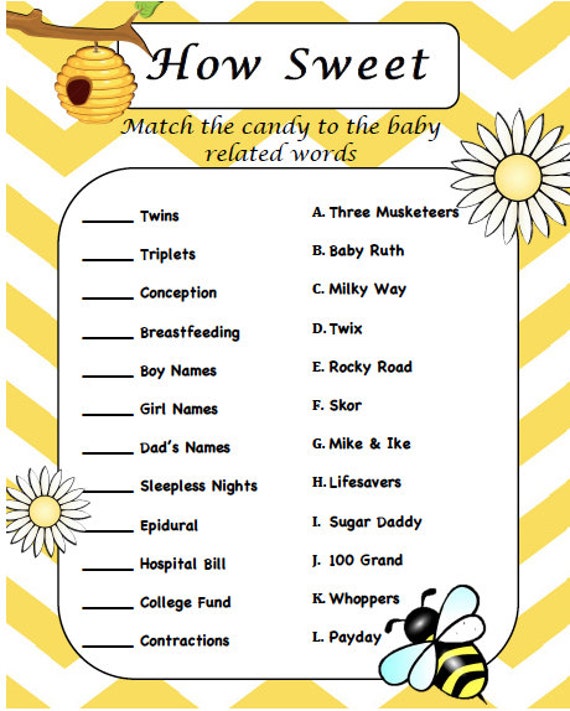 Items similar to Bee Baby Shower Matching Game Instant Download on Etsy