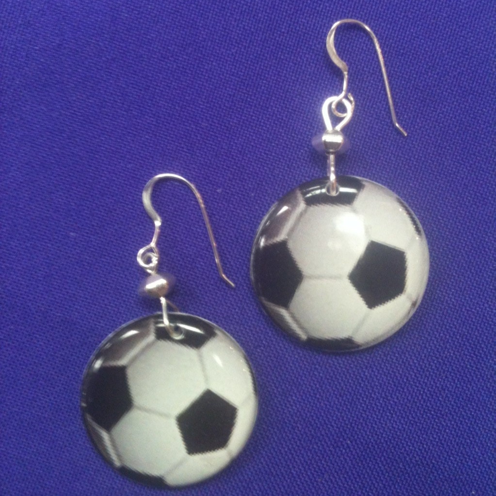 Soccer Ball Earrings on sterling silver earwires