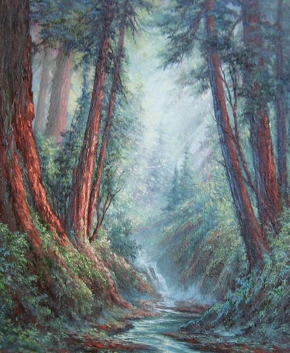 Redwood Forest Original Fine Art Oil Painting by by gristello