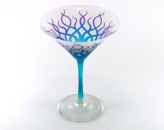 Strands Martini Glass - Frosted Style - Etched and Painted Glassware - Custom Made to Order