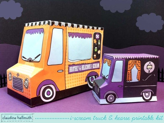 halloween candy box i-scream truck & hearse - candy favor boxes, gift box, party centerpiece printable PDF kit - INSTANT download Il_570xn