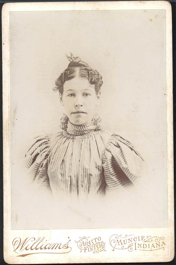 ... 1890s Teen Girl hair ornaments Stripe Dress Muncie Indiana Cabinet