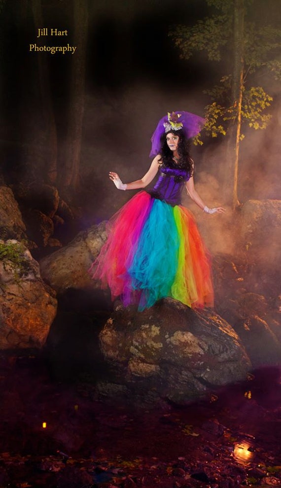 Rainbow Tutu Tulle Skirt Streamer Floor Length Formal Pride 7631