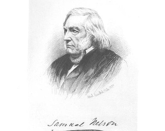 SAMUEL NELSON 1890s Court Room Lawyer / Judge United States Supreme Court Justice Vintage Antique Art Print Etching [InvSCt 53