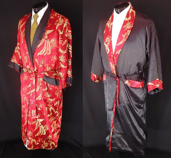 Vintage 60s Men's Smoking Robe 1960s Reversible by CatseyeVintage