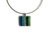 Choker with Square Pendant in Green and Blue