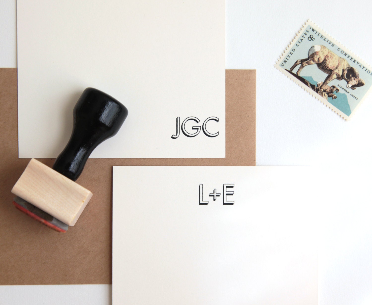 Custom Wedding Stamp Initials or Monogram Rubber Stamp Wood