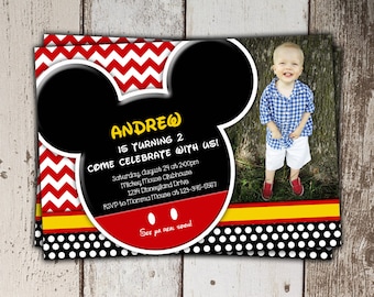 SALE - Mickey Mouse Invitations with picture - Birthday - print yourself JPG - Style 2